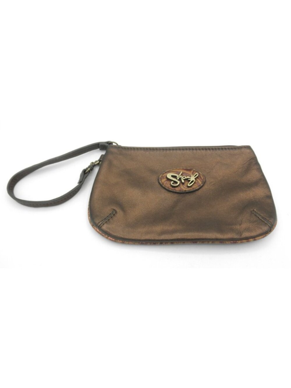 Sharif Pearlized Bronze Leather Wristlet Pouch Very Good Condition - Picture 2 of 14